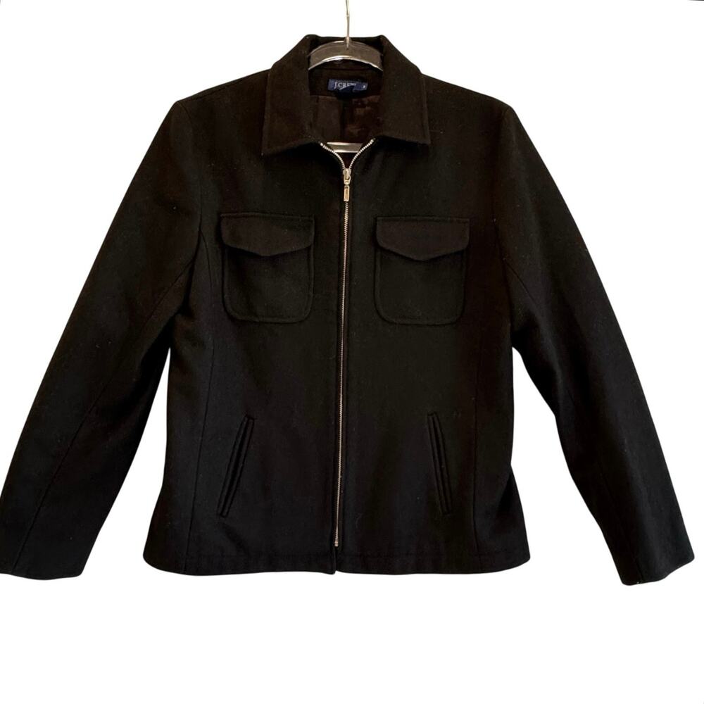 J.Crew Wool Blend Zip Front Utility Jacket Black M classic Coat Shirt Jacket